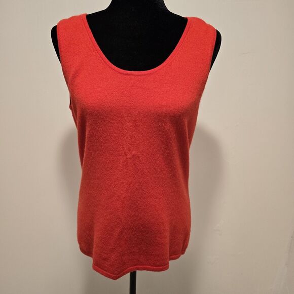 Neiman Marcus 100% Cashmere Knit Tank Top Sweater Red Pullover Large Womens - Picture 1 of 9